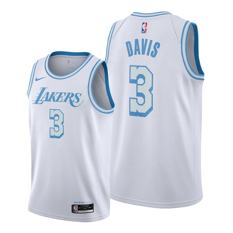 Men's Los Angeles Lakers Anthony Davis #3 NBA Logo Blue Silver 2020-21 New City Edition White Basketball Jersey COD5183OM